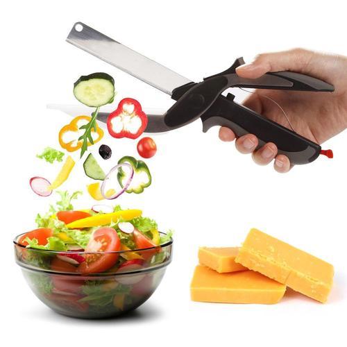 2 in 1 Multifunction Scissors Kitchen Knife Clever Cutter Stainless  Shown in the picture one size