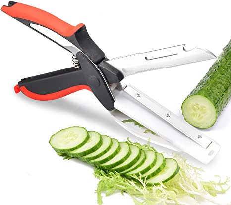 2 in 1 Multifunction Scissors Kitchen Knife Clever Cutter Stainless  Shown in the picture one size