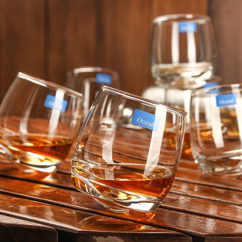 6pcs Thailan Ocean Cuba Roly-poly Rotate Whisky Rock Kitchen Glass Clear as Pictured
