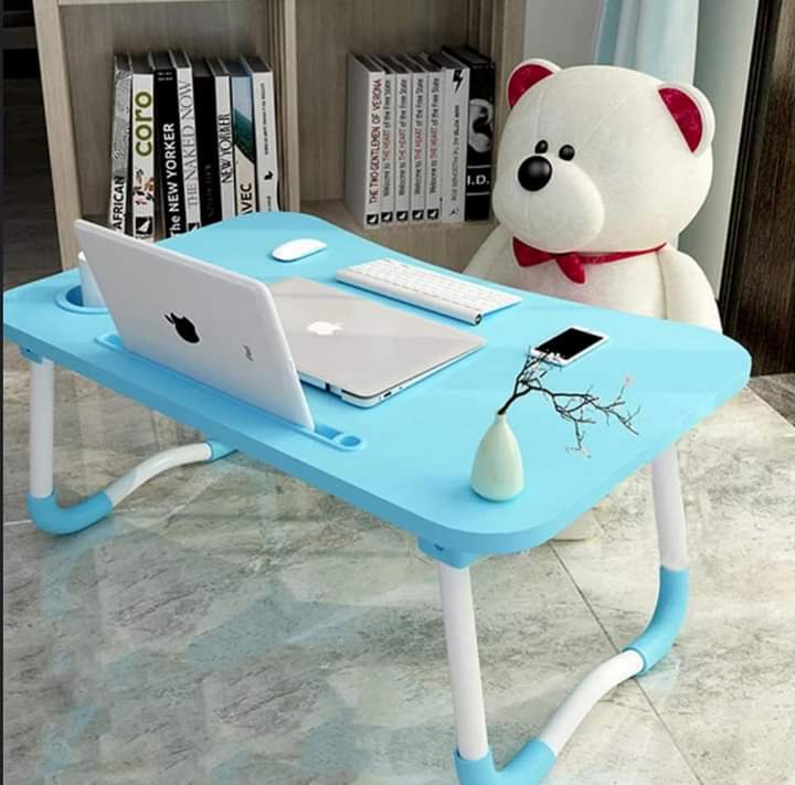 Multi-purpose foldable portable laptop desk with (cup slot + tablet slot)