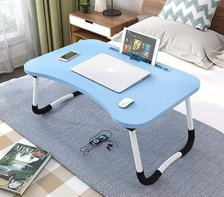 Multi-purpose foldable portable laptop desk with (cup slot + tablet slot)