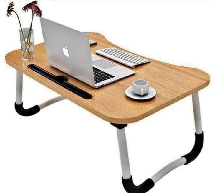 Multi-purpose foldable portable laptop desk with (cup slot + tablet slot)