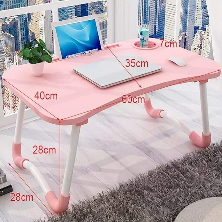 Multi-purpose foldable portable laptop desk with (cup slot + tablet slot)