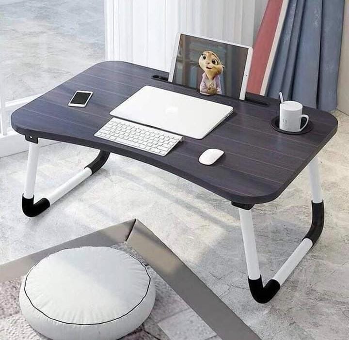 Multi-purpose foldable portable laptop desk with (cup slot + tablet slot)