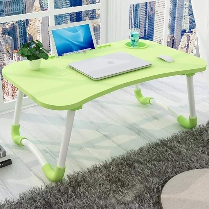 Multi-purpose foldable portable laptop desk with (cup slot + tablet slot)