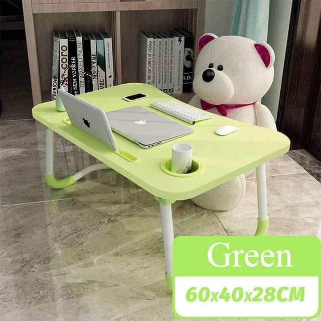 Multi-purpose foldable portable laptop desk with (cup slot + tablet slot)