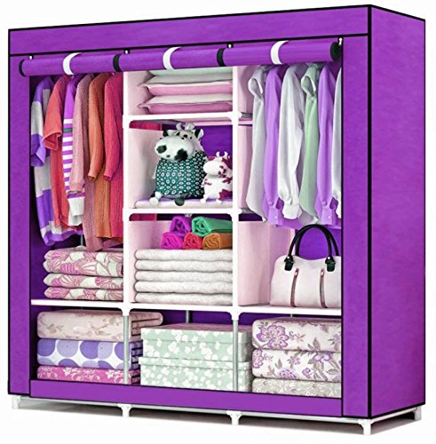 3 Columns Wooden Large Capacity Wardrobe Assemble Closets Portable Home Storage