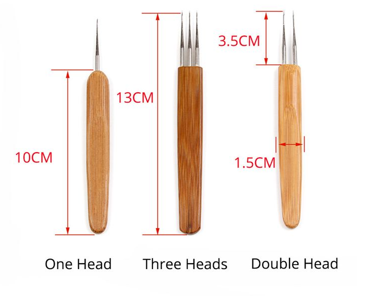 Crochet Hook For Dreadlocks Wig Needle 1/2/3 Hook Needle Hair  Tool Braider Bamboo Needle 0.5/0.75mm