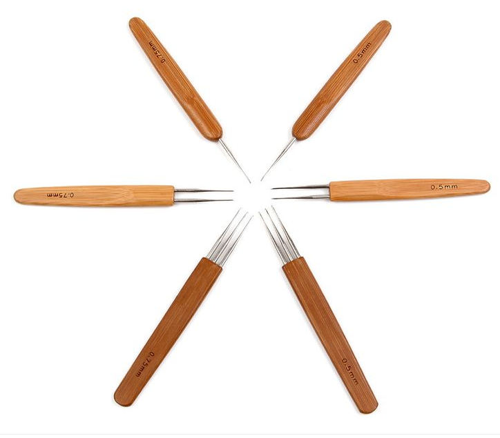 Crochet Hook For Dreadlocks Wig Needle 1/2/3 Hook Needle Hair  Tool Braider Bamboo Needle 0.5/0.75mm