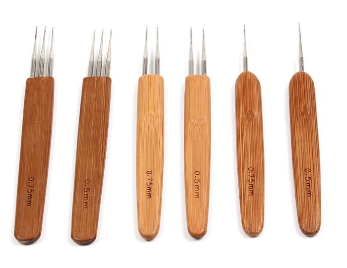 Crochet Hook For Dreadlocks Wig Needle 1/2/3 Hook Needle Hair  Tool Braider Bamboo Needle 0.5/0.75mm