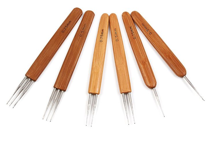 Crochet Hook For Dreadlocks Wig Needle 1/2/3 Hook Needle Hair  Tool Braider Bamboo Needle 0.5/0.75mm