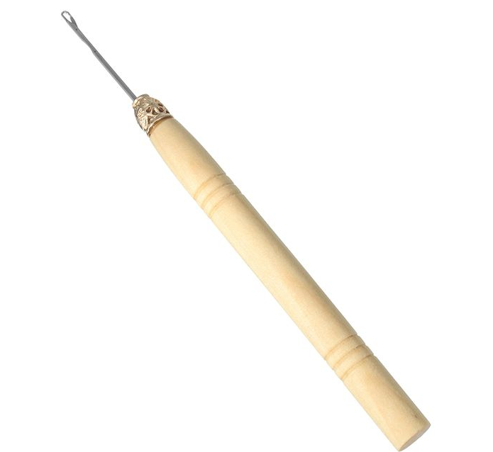 2 Pcs Wooden Handle Needle Lace Wig Knitting Micro Ring Loop Hair Weaving Crochet Hook Tools
