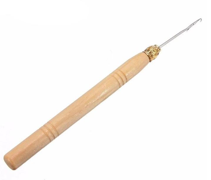 2 Pcs Wooden Handle Needle Lace Wig Knitting Micro Ring Loop Hair Weaving Crochet Hook Tools