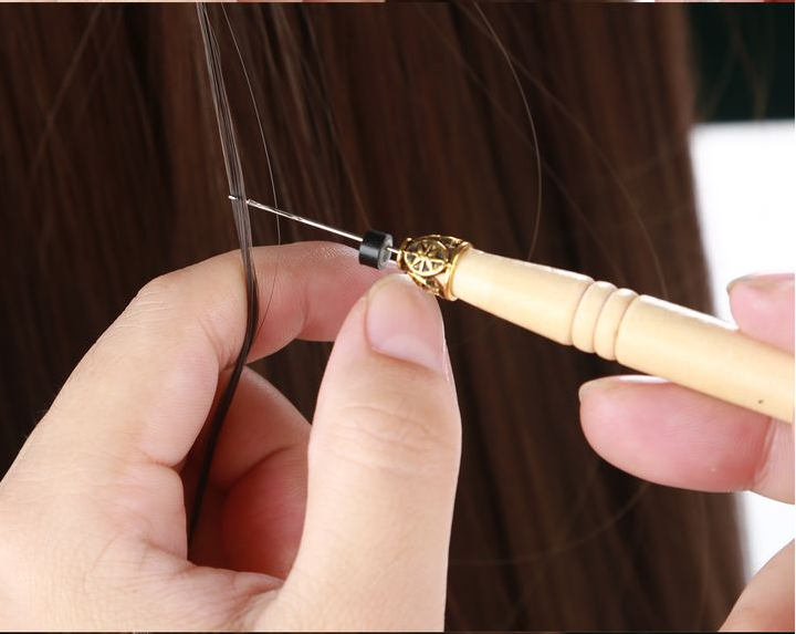 2 Pcs Wooden Handle Needle Lace Wig Knitting Micro Ring Loop Hair Weaving Crochet Hook Tools