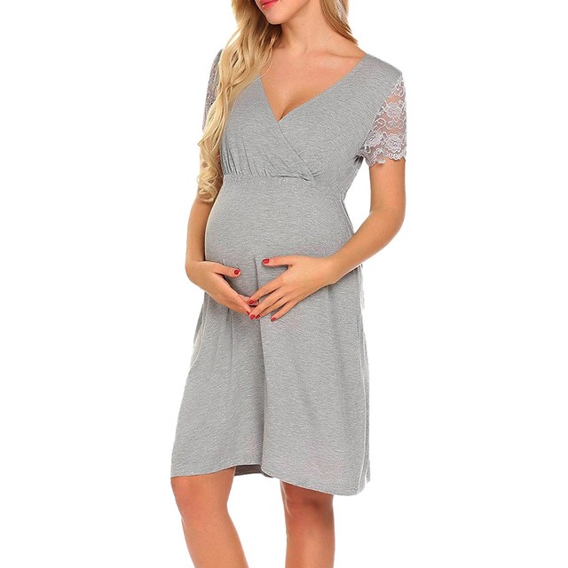 Maternity Dress Pregnant Womens Dresses Nursing Nightgown Lace Splice Pregnancy Maternity Clothing
