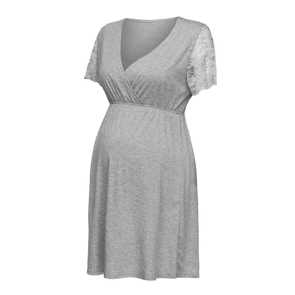 Maternity Dress Pregnant Womens Dresses Nursing Nightgown Lace Splice Pregnancy Maternity Clothing