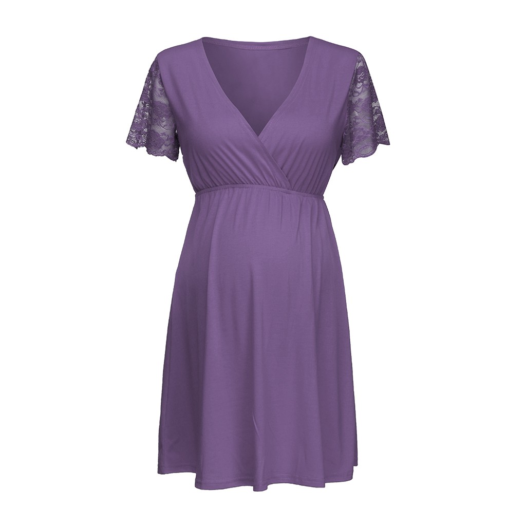 Maternity Dress Pregnant Womens Dresses Nursing Nightgown Lace Splice Pregnancy Maternity Clothing