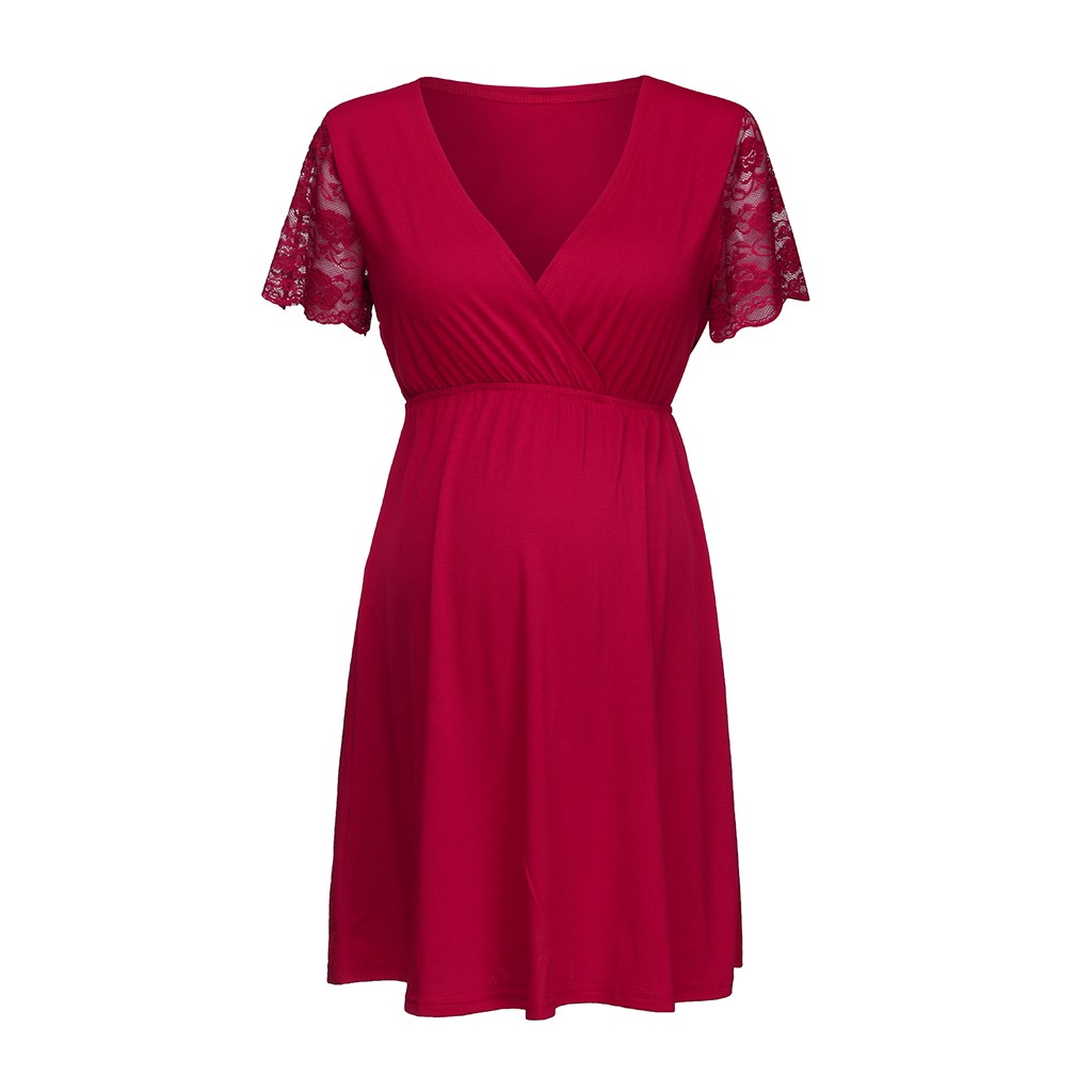 Maternity Dress Pregnant Womens Dresses Nursing Nightgown Lace Splice Pregnancy Maternity Clothing