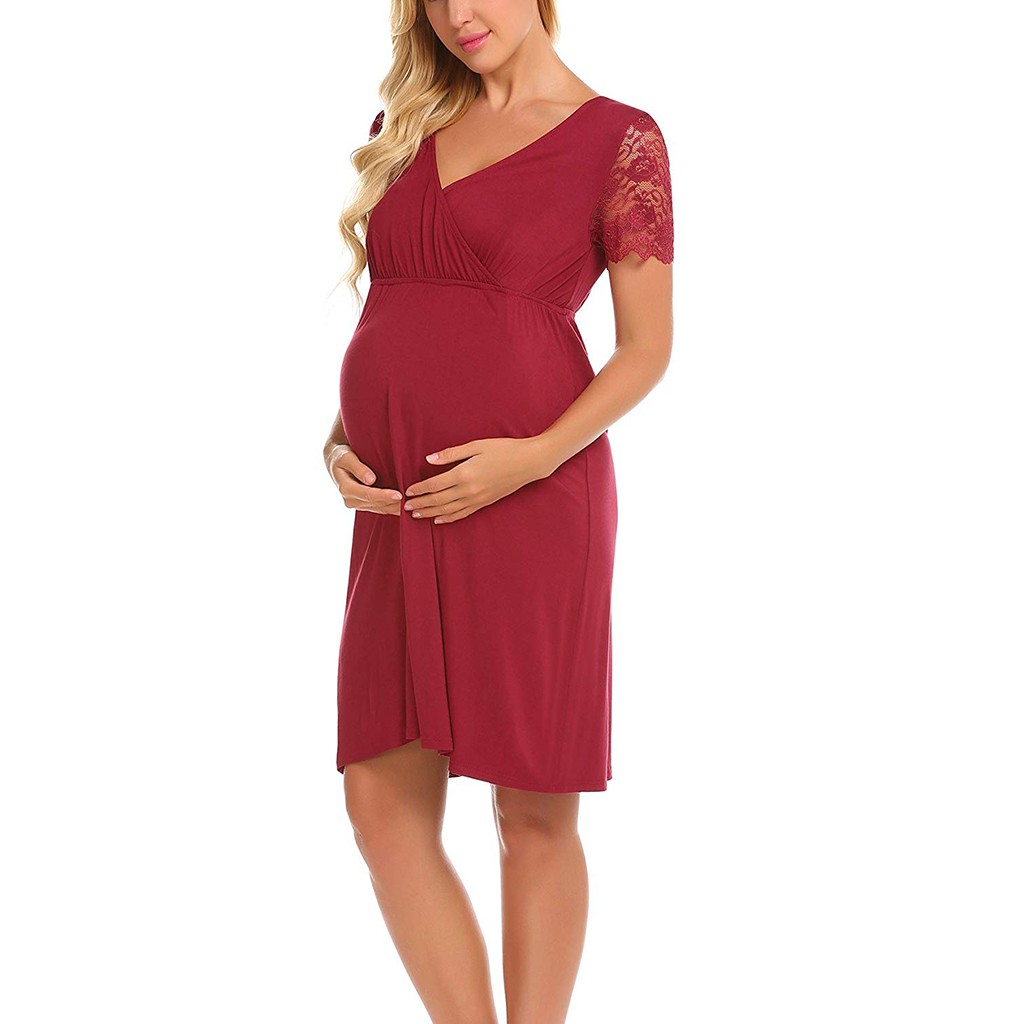 Maternity Dress Pregnant Womens Dresses Nursing Nightgown Lace Splice Pregnancy Maternity Clothing