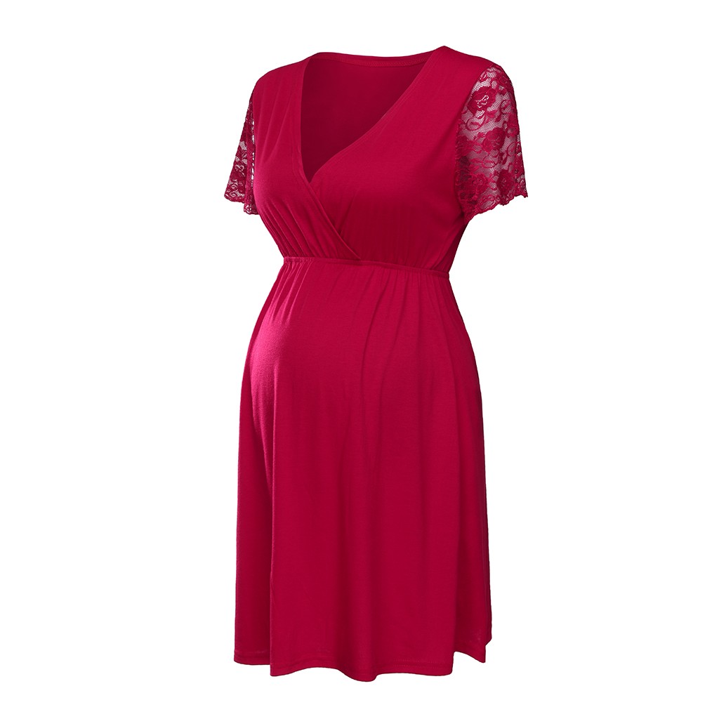 Maternity Dress Pregnant Womens Dresses Nursing Nightgown Lace Splice Pregnancy Maternity Clothing