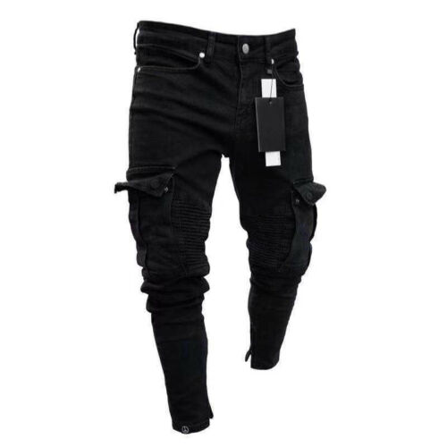 Men Biker Ripped Long Denim Trousers Skinny Jeans Pants Destroyed  Trousers