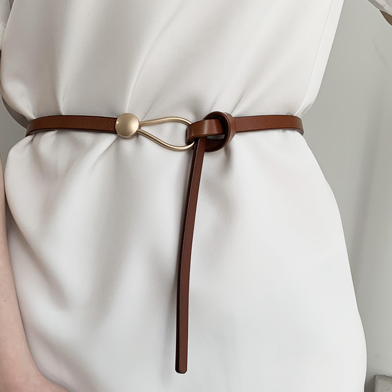 Luxury Brand Women Belts Thin Golden Buckle PU Leather Strap For Dress Trousers Belts