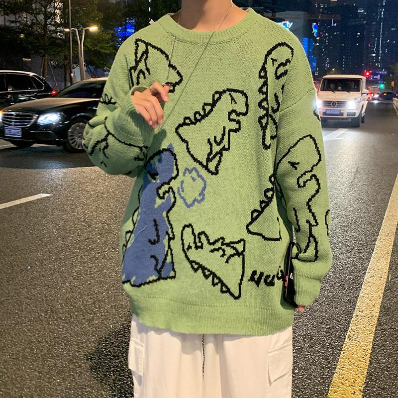 Spring and Autumn Dinosaur Cartoon Pattern Knitted Sweater Sweatshirts, Cardigans &amp; Hoodies