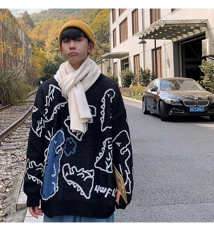 Spring and Autumn Dinosaur Cartoon Pattern Knitted Sweater Sweatshirts, Cardigans &amp; Hoodies