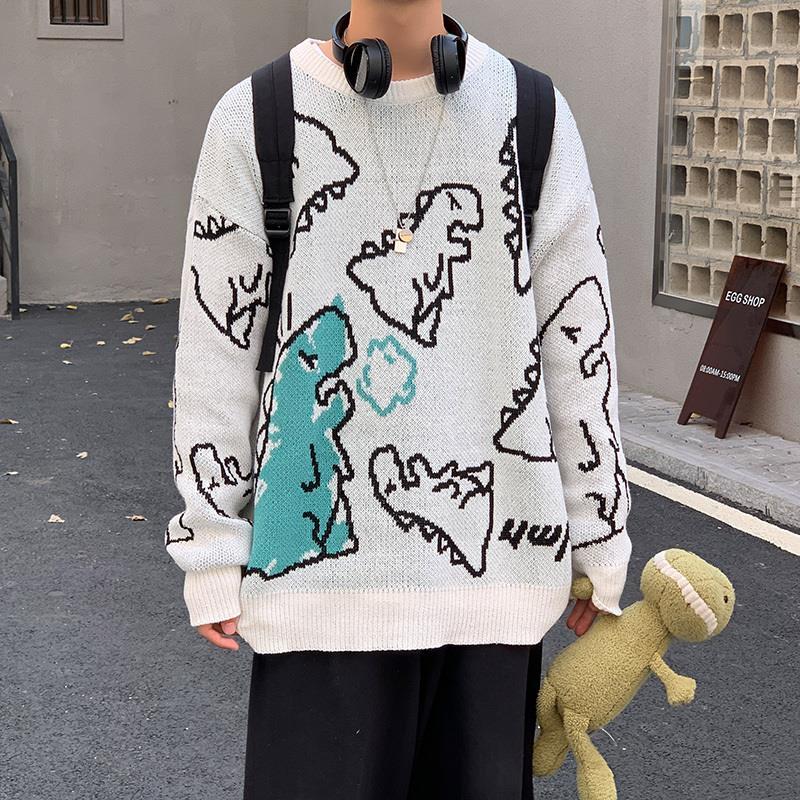 Spring and Autumn Dinosaur Cartoon Pattern Knitted Sweater Sweatshirts, Cardigans &amp; Hoodies
