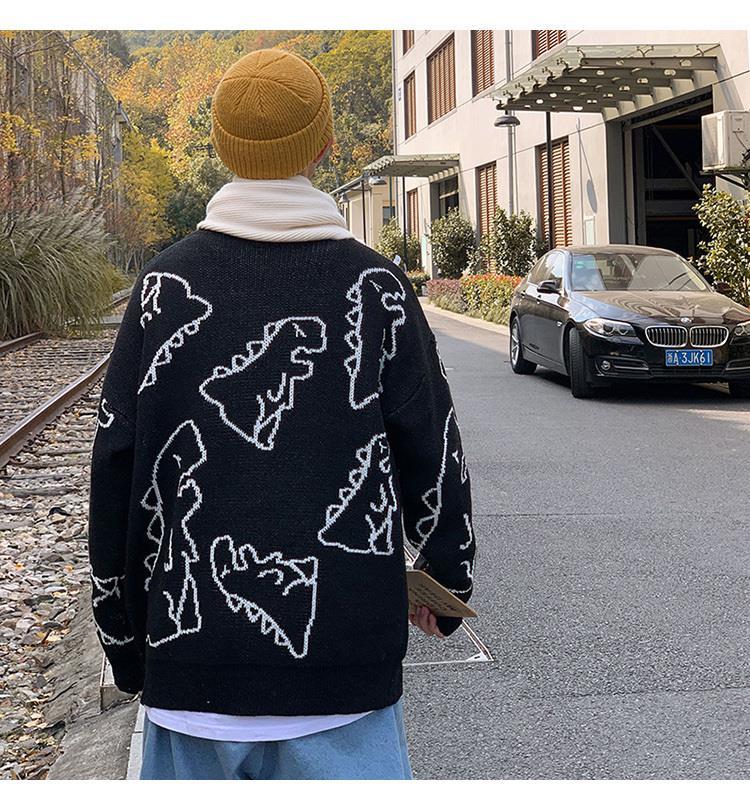 Spring and Autumn Dinosaur Cartoon Pattern Knitted Sweater Sweatshirts, Cardigans &amp; Hoodies