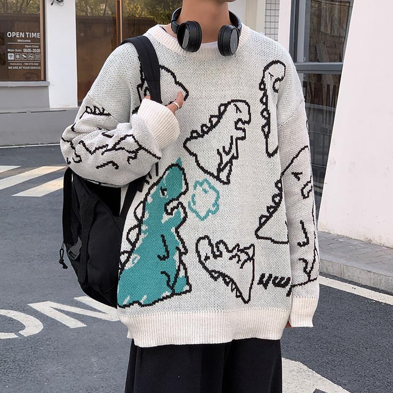 Spring and Autumn Dinosaur Cartoon Pattern Knitted Sweater Sweatshirts, Cardigans &amp; Hoodies