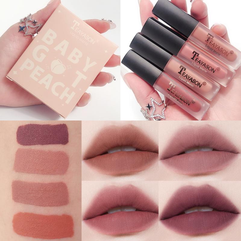 TEAYASON 4PCS Liquid Lipstick Lip Gloss Velvet Matte Lipstick Natural Waterproof Long  Makeup