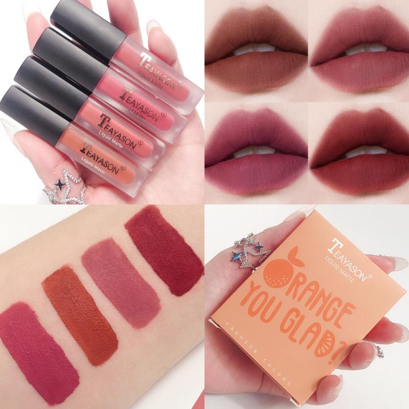 TEAYASON 4PCS Liquid Lipstick Lip Gloss Velvet Matte Lipstick Natural Waterproof Long  Makeup
