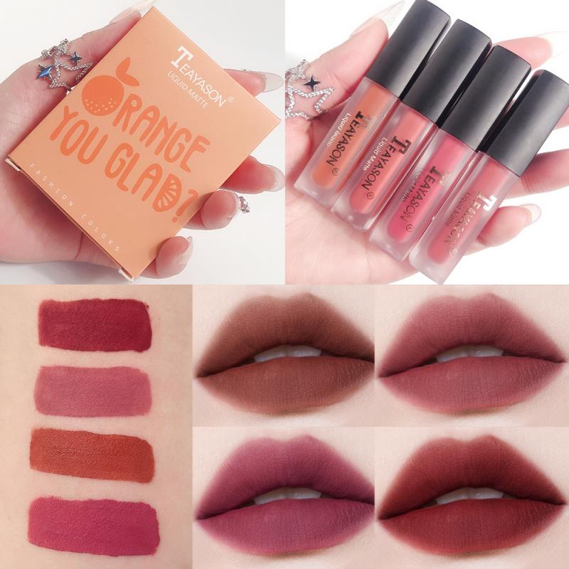 TEAYASON 4PCS Liquid Lipstick Lip Gloss Velvet Matte Lipstick Natural Waterproof Long  Makeup