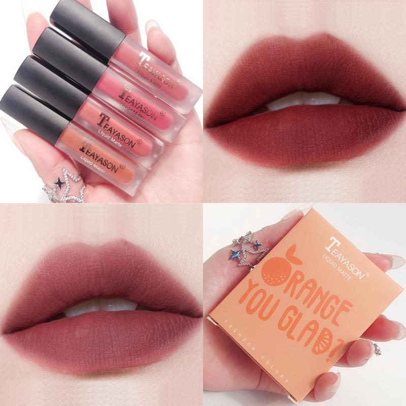 TEAYASON 4PCS Liquid Lipstick Lip Gloss Velvet Matte Lipstick Natural Waterproof Long  Makeup