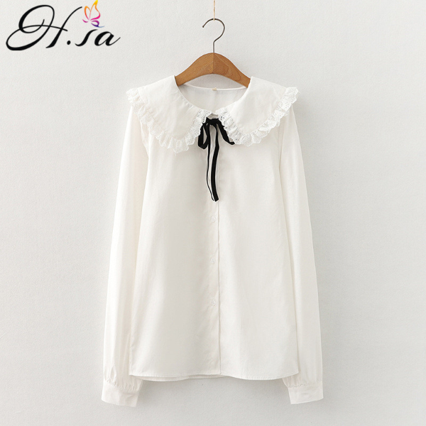 HSA 2021 white blouse women long sleeve cotton womens tops and blouses sweet Peter pan  Tops