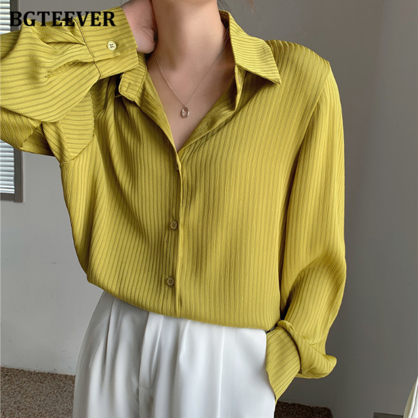 BGTEEVER Office Ladies Striped Women Blouses Tops Full Sleeve Loose Women Shirts Elegant Tops