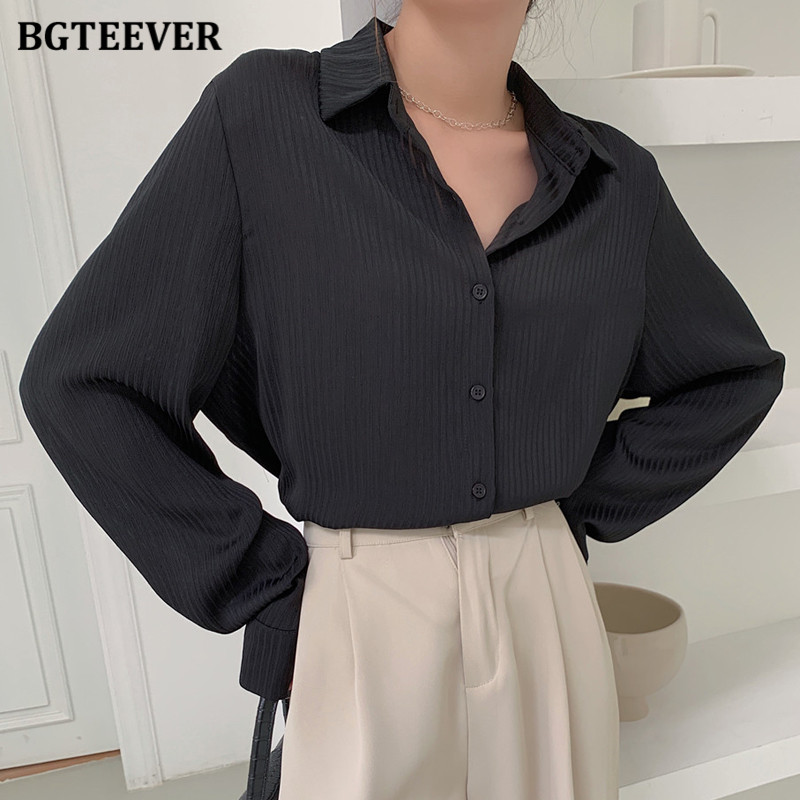 BGTEEVER Office Ladies Striped Women Blouses Tops Full Sleeve Loose Women Shirts Elegant Tops