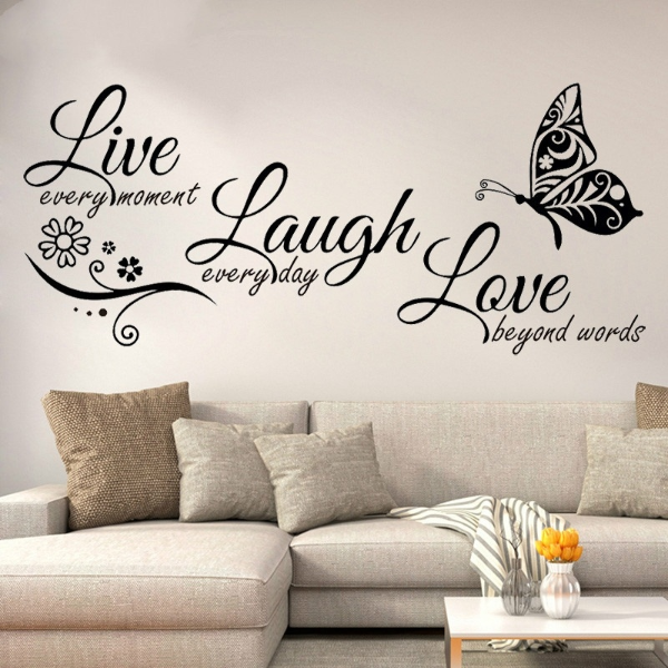 Live Laugh Love Butterfly Flower Wall Art Sticker Modern Wall Decals Quotes Home Decor