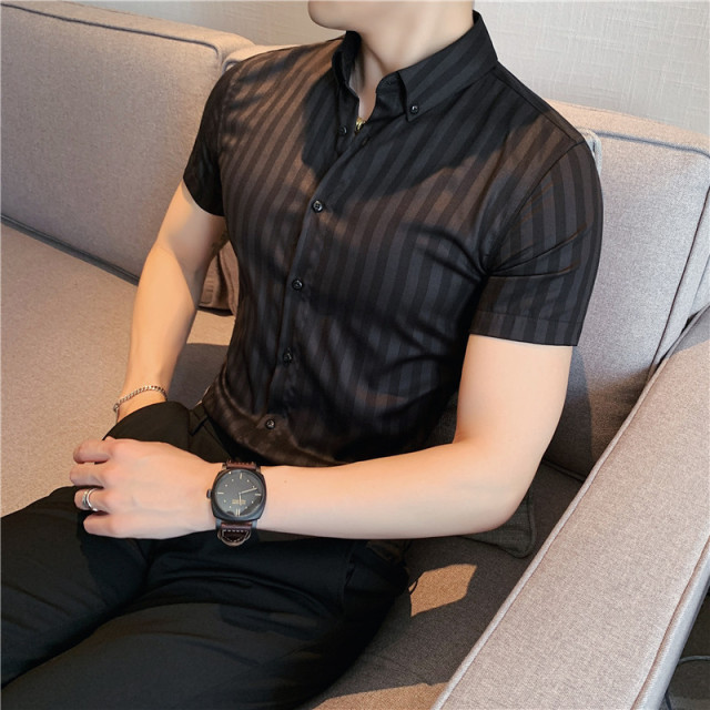 Best Price For High Quality Summer Short Sleeve Striped Shirts For Men Clothing Simple