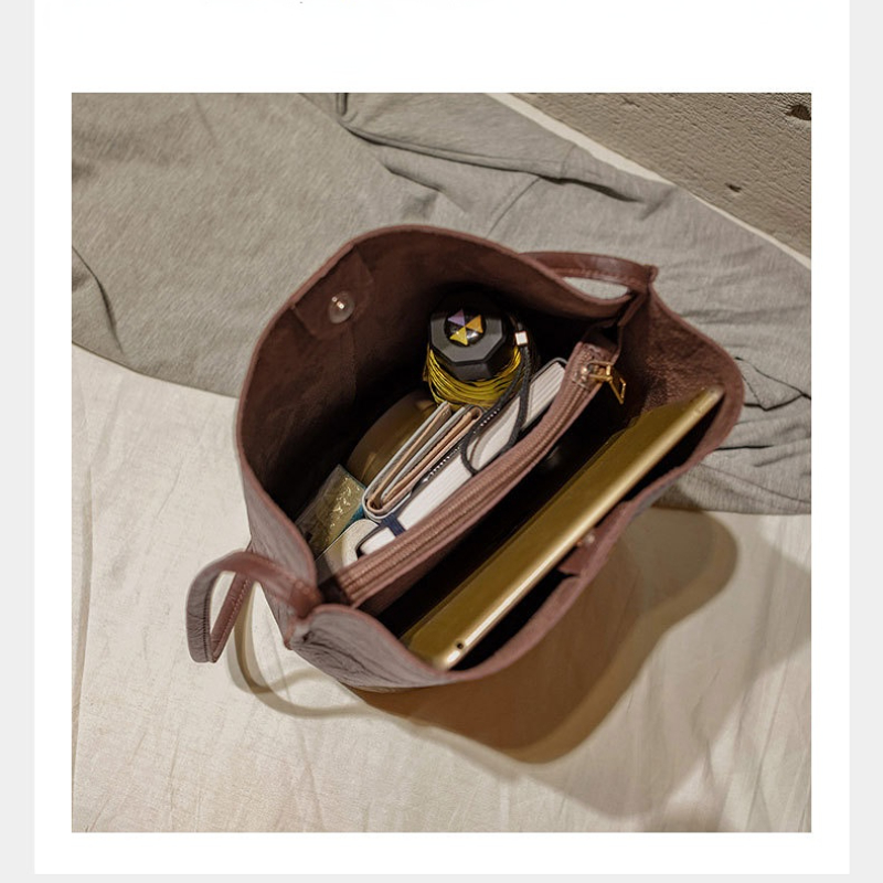 Vintage Bucket Bag PU Leather Handbag Messenger Large Capacity Shopping Bag