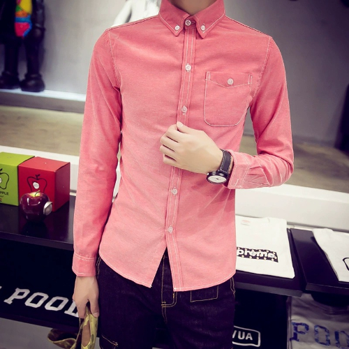 Solid cotton youth long sleeve shirt casual men's oxford spinning shirts