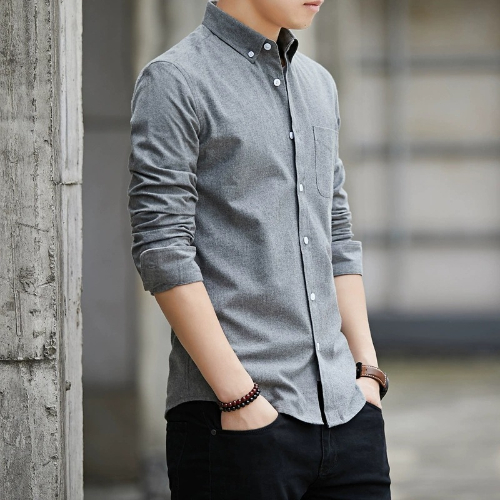 Solid cotton youth long sleeve shirt casual men's oxford spinning shirts