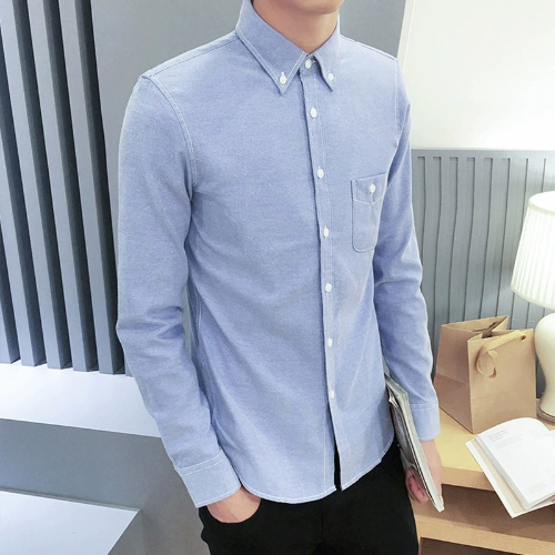 Solid cotton youth long sleeve shirt casual men's oxford spinning shirts
