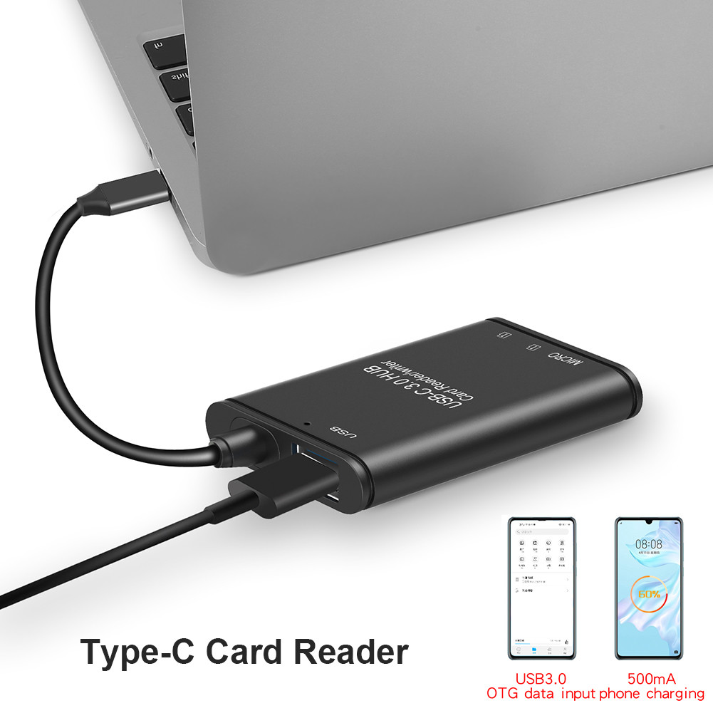 Type-C OTG SD Card Reader USB3.0 Card Hub Adapter 5Gbps Read 2 Cards Simultaneously TF/SD/USB-A