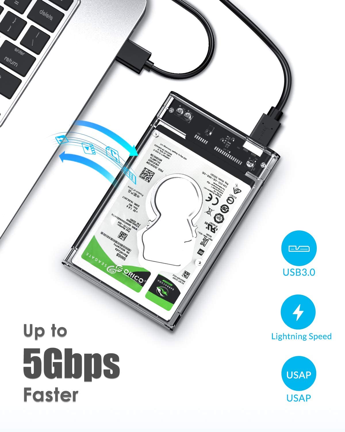 ORICO USB3.0 to SATA III 2.5&quot; External Hard Drive Enclosure for 7mm/9.5mm SATA HDD/SSD Tool Free