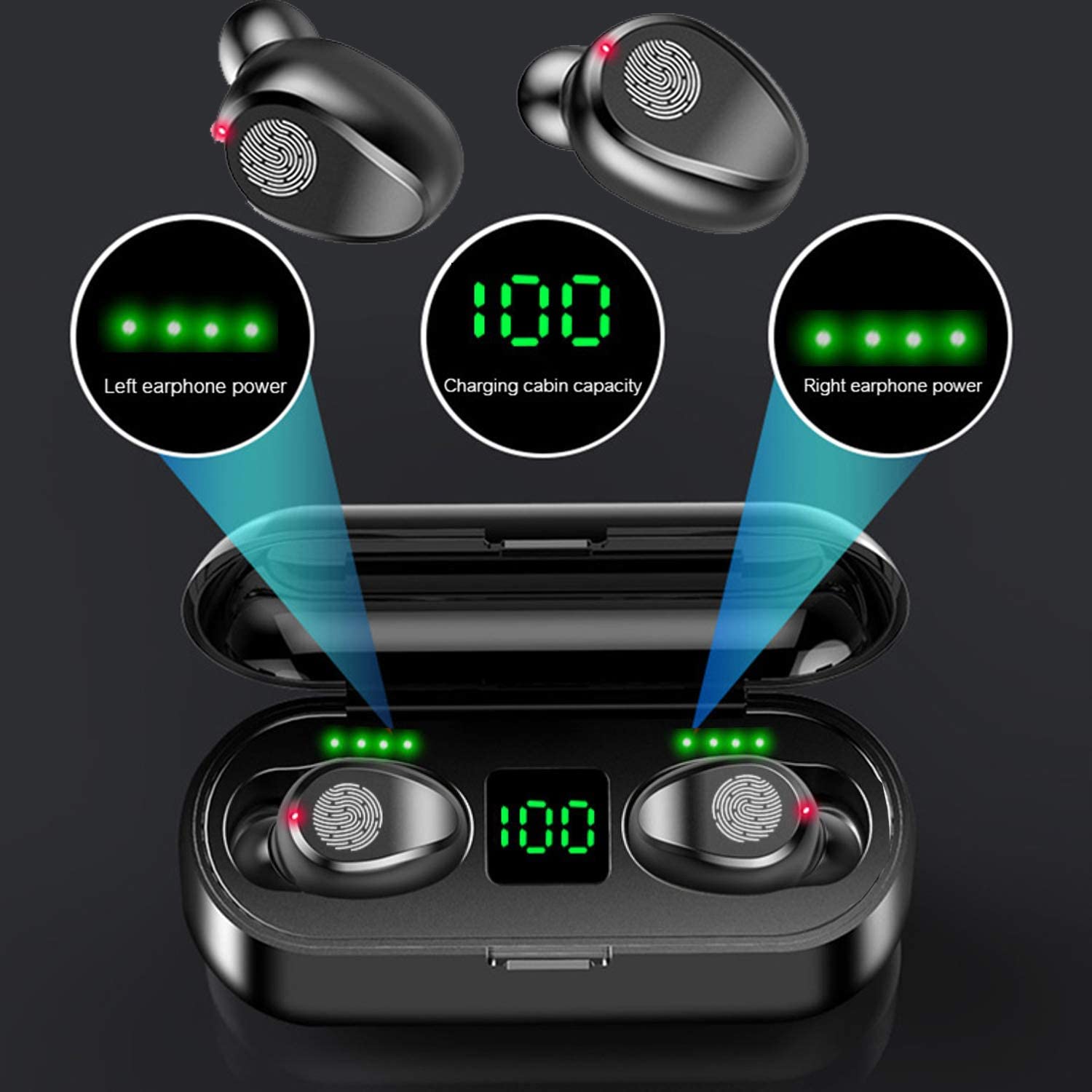 F9 TWS Bluetooth 5.0 Earphones IPX4 Waterproof LED Display CVC8.0 Noise Cancelling HiFi Stereo with Deep Bass 5H Playtime Ergonomic Fit for Sports Traffic-Proof Wireless Earphones