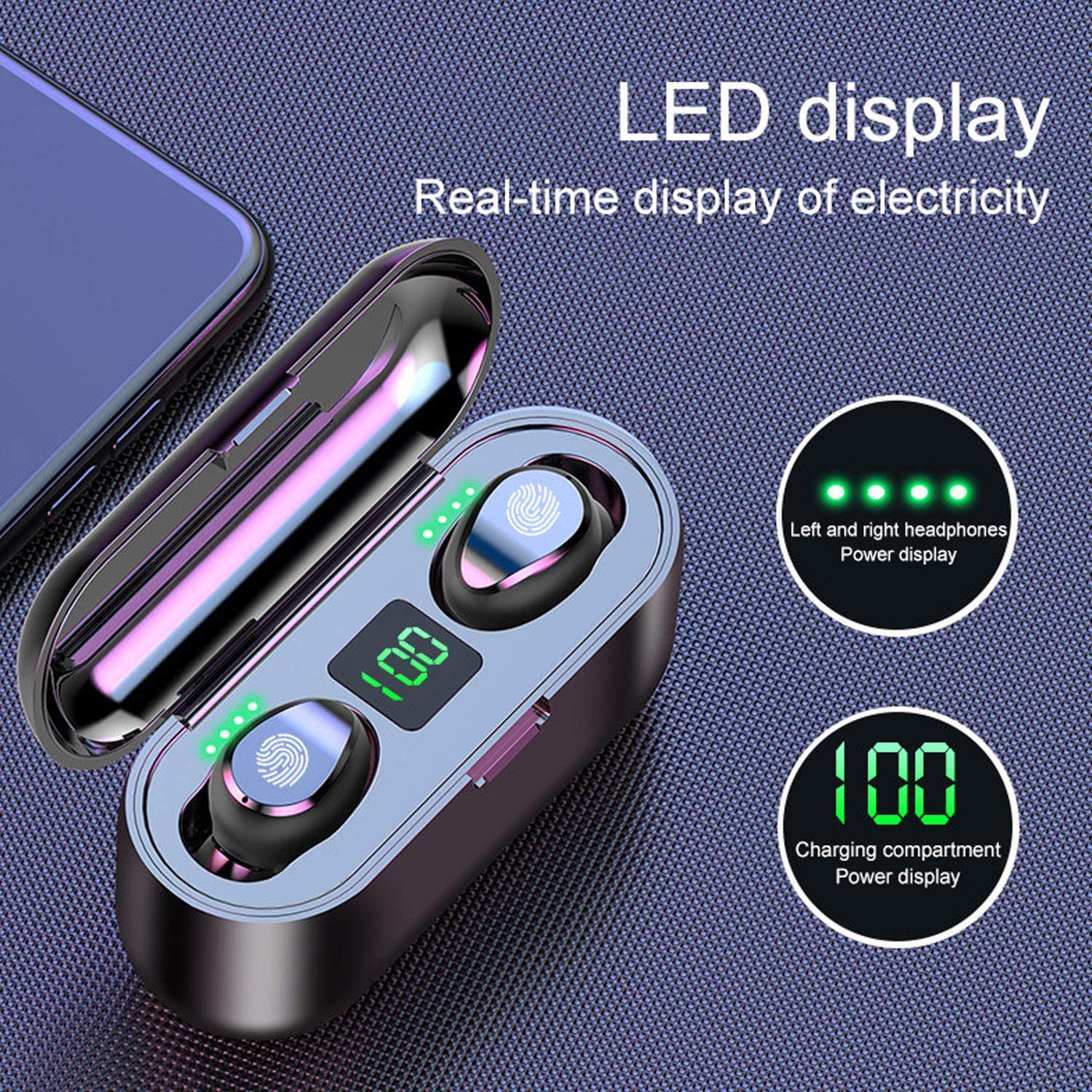 F9 TWS Bluetooth 5.0 Earphones IPX4 Waterproof LED Display CVC8.0 Noise Cancelling HiFi Stereo with Deep Bass 5H Playtime Ergonomic Fit for Sports Traffic-Proof Wireless Earphones