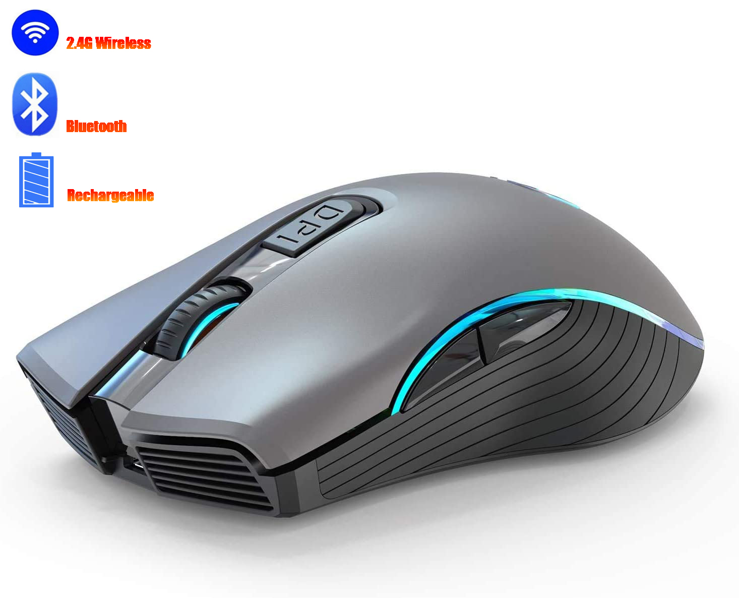 Dual Band 2.4G Wireless/Bluetooth Mouse RGB Light Ergonomic Optical Mice for IOS/Andriod/Windows