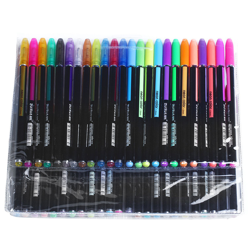 48Pcs Gel Pen Waterproof Ballpoint Highlighter Color gel Glitter Metallic pens Coloring Painting Drawing
